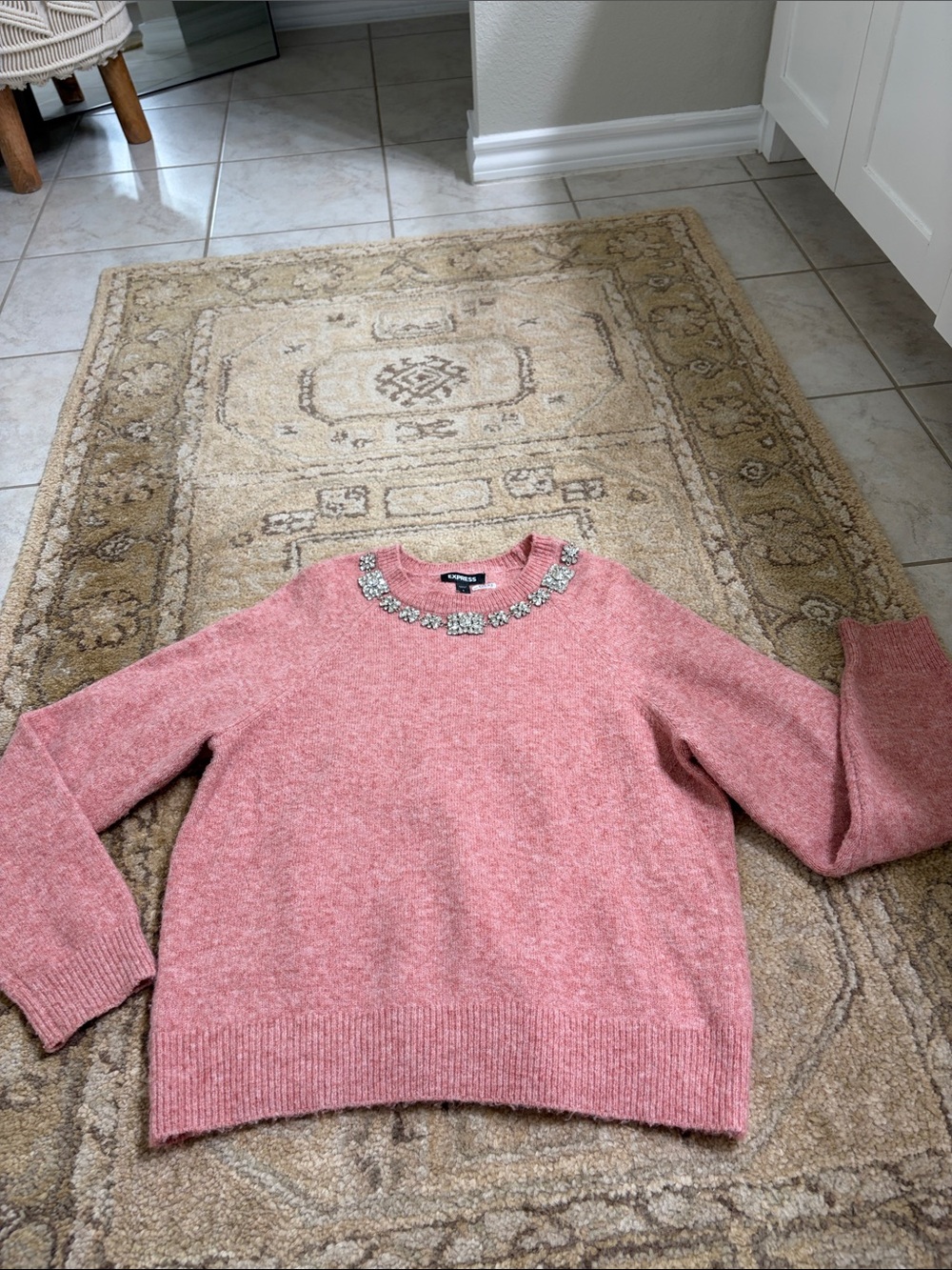 Express Pink Jeweled Crewneck Sweater